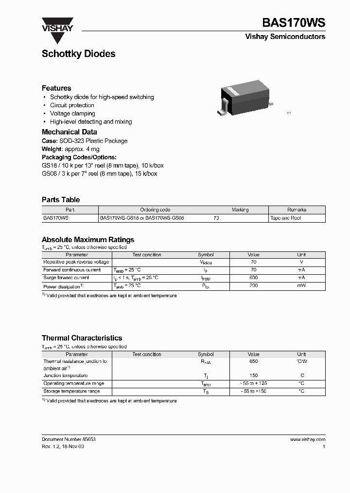 BAS170WS_169287.PDF Datasheet