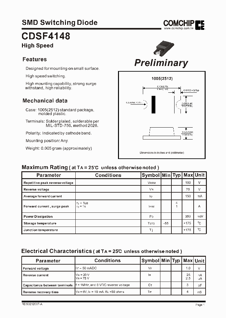 CDSF4148_179087.PDF Datasheet