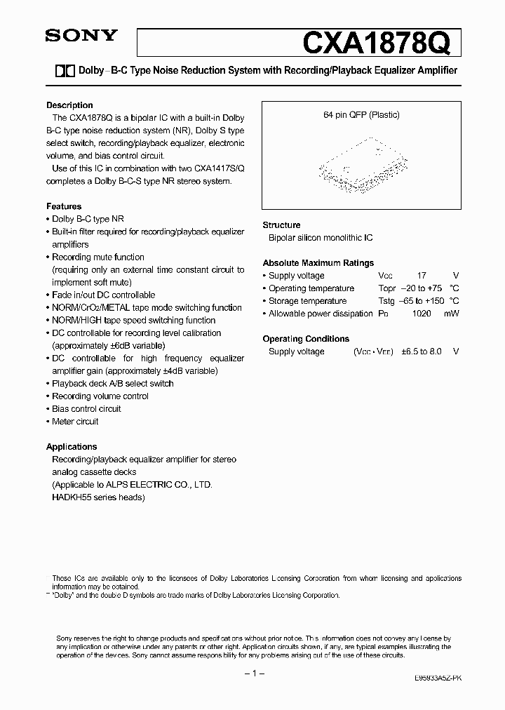 CXA1878Q_119894.PDF Datasheet