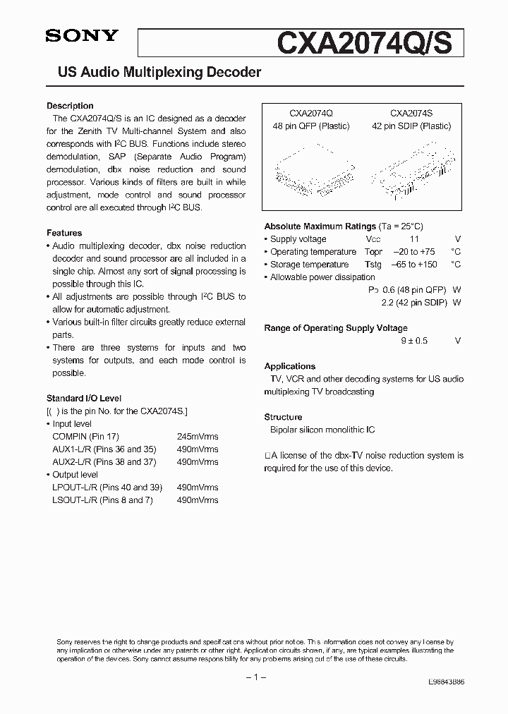 CXA2074Q_23633.PDF Datasheet