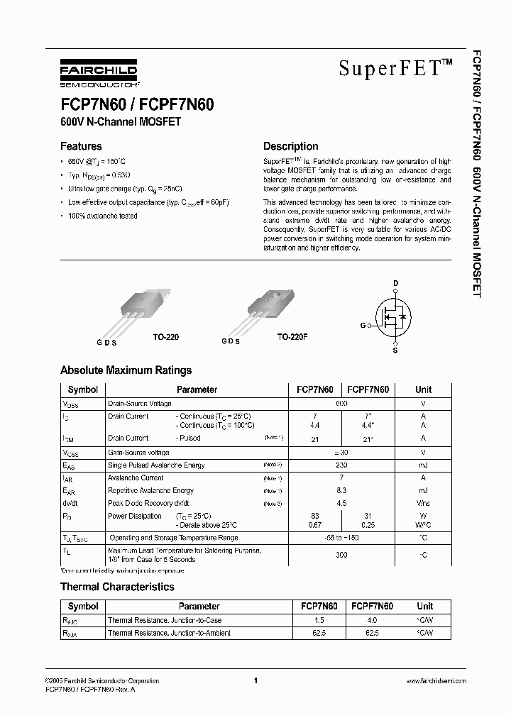FCP7N60_35718.PDF Datasheet