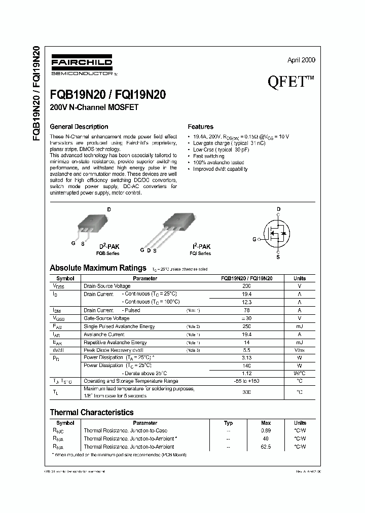 FQB19N20_152943.PDF Datasheet