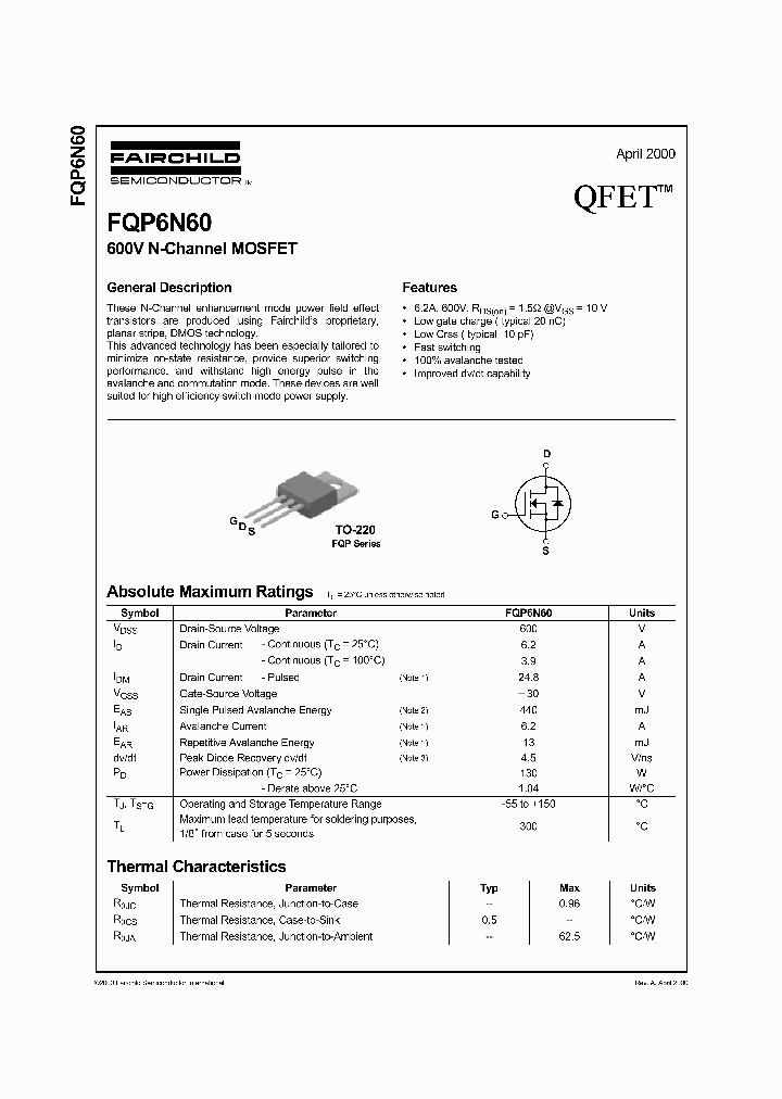 FQP6N60_81403.PDF Datasheet