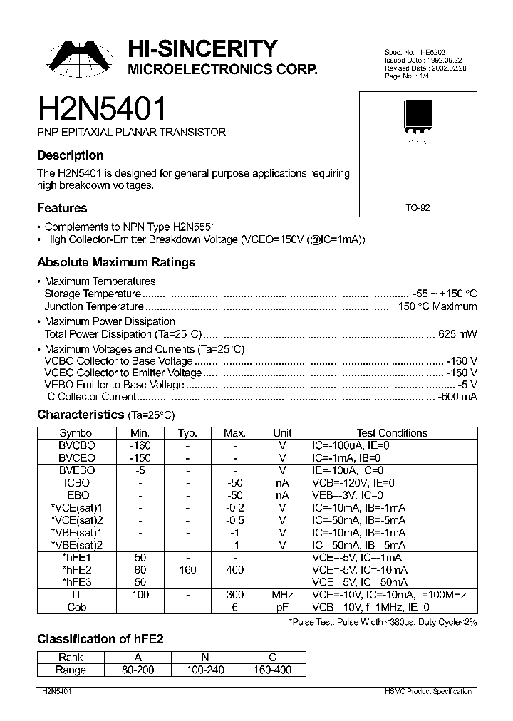 H2N5401_154162.PDF Datasheet
