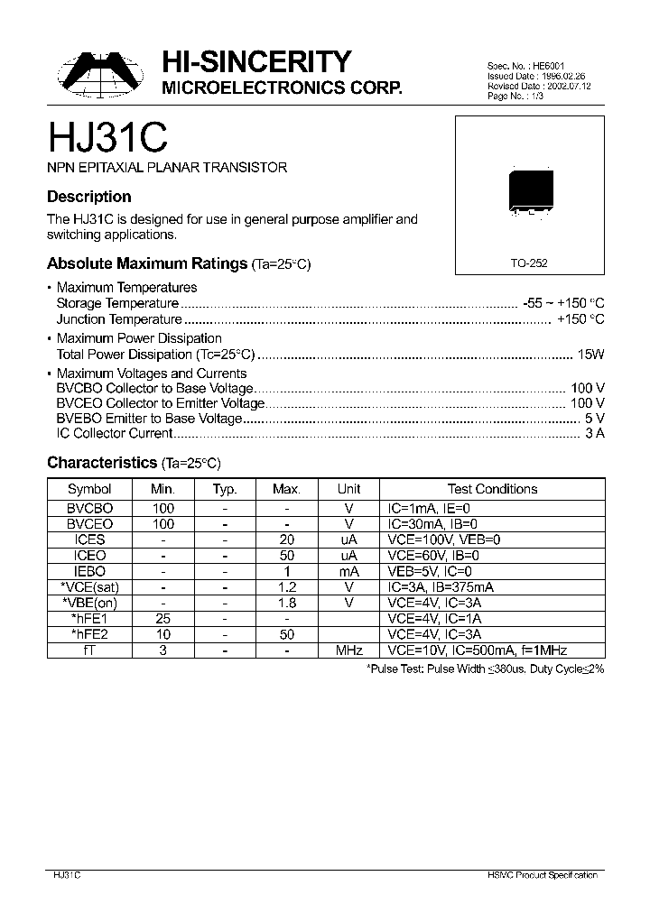 HJ31C_161244.PDF Datasheet