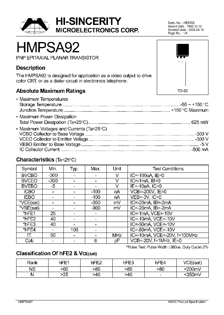 HMPSA92_77898.PDF Datasheet
