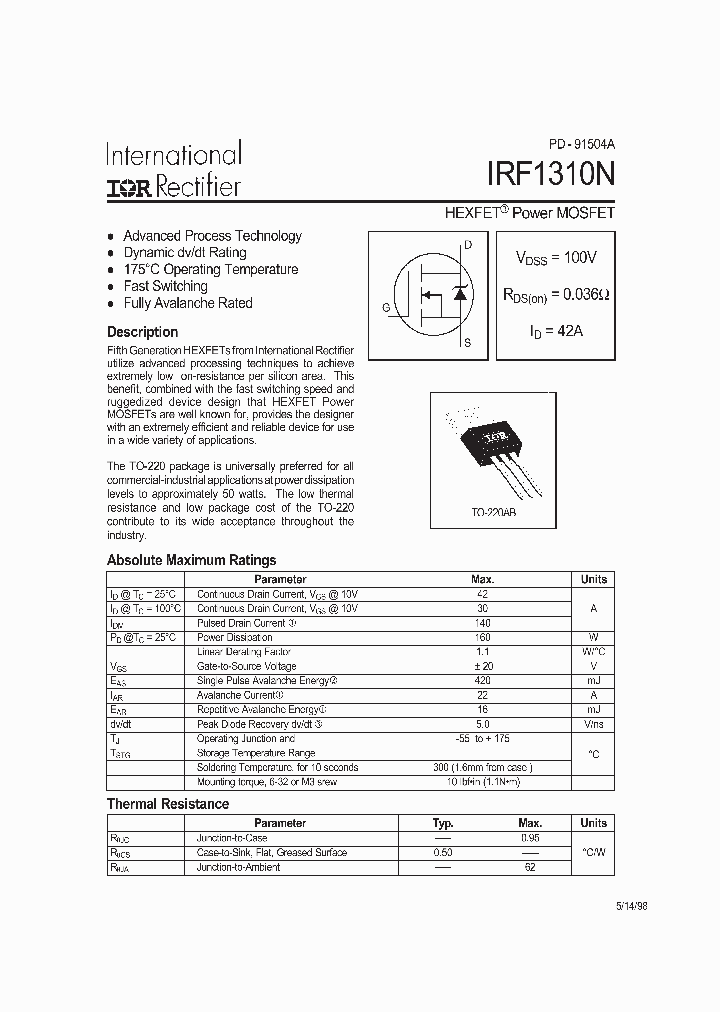 IRF1310N_5740.PDF Datasheet