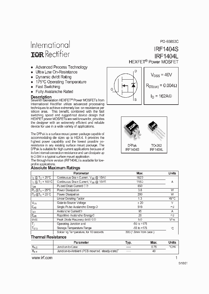 IRF1404L_5749.PDF Datasheet
