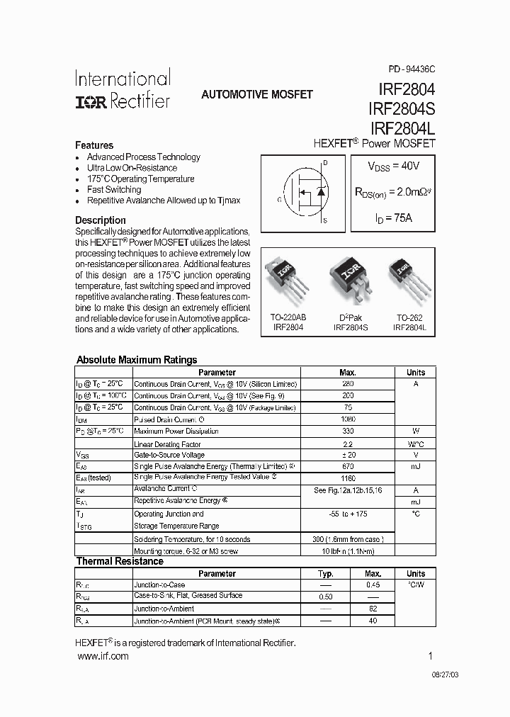 IRF2804_5801.PDF Datasheet