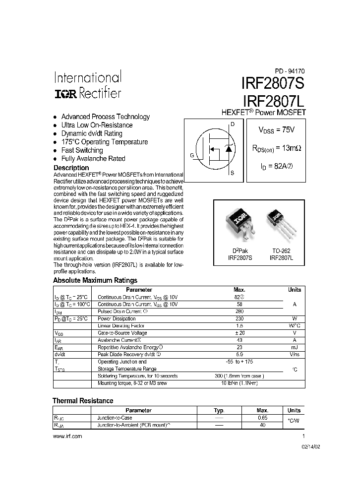 IRF2807L_5808.PDF Datasheet