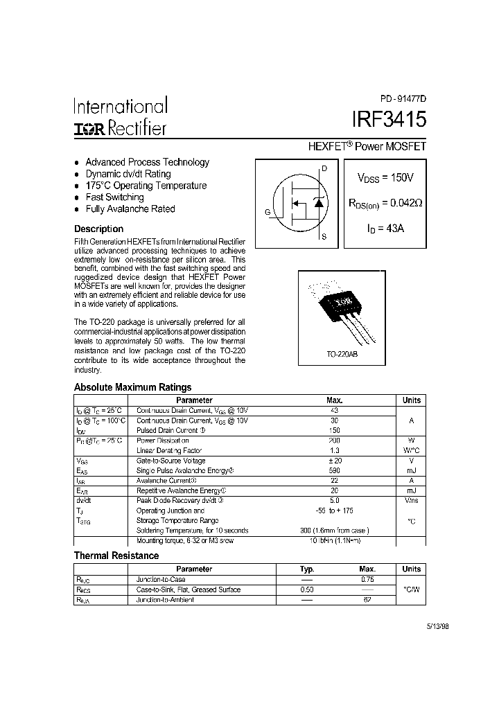 IRF3415_5836.PDF Datasheet