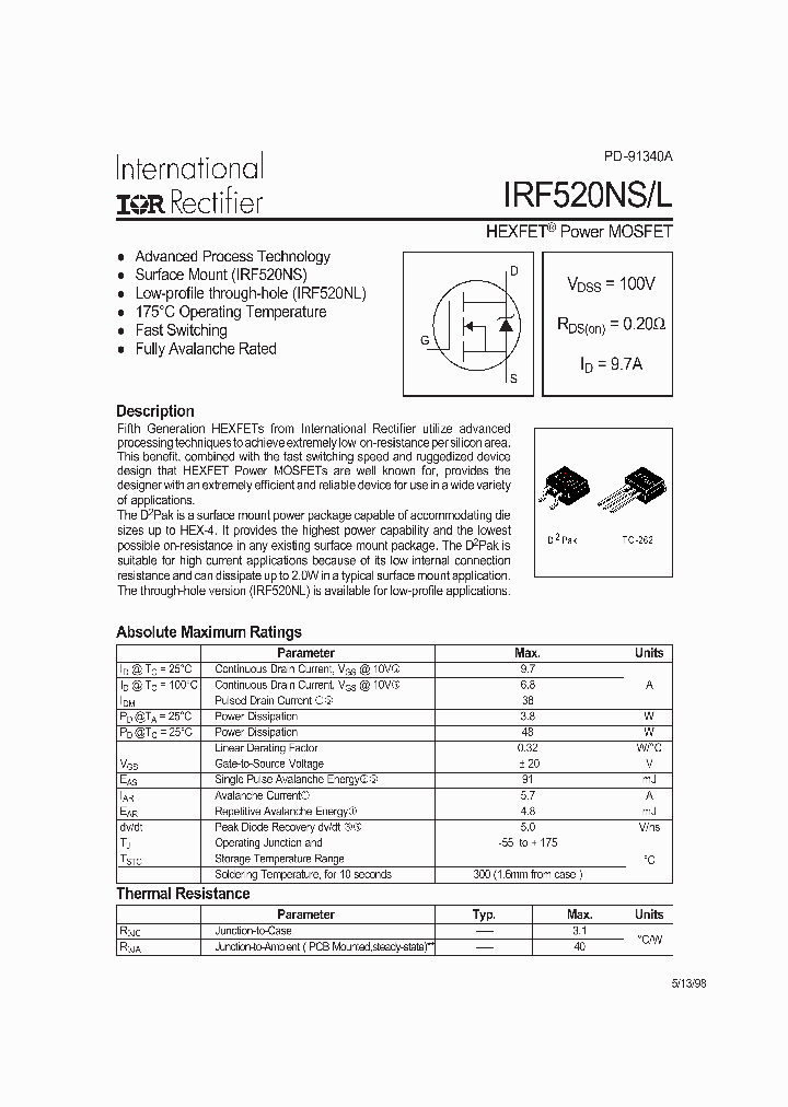 IRF520L_148370.PDF Datasheet