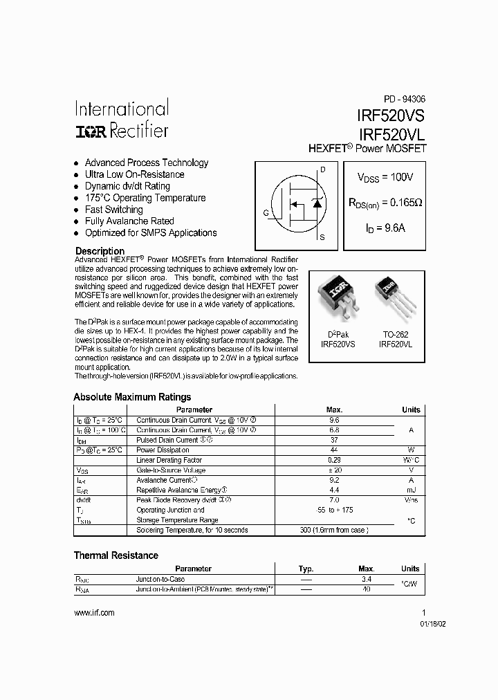 IRF520VL_148374.PDF Datasheet