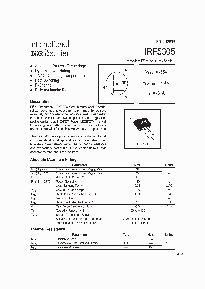 IRF5305_4962.PDF Datasheet