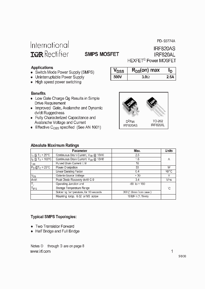 IRF820AL_194633.PDF Datasheet