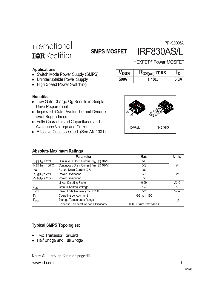 IRF830AL_158879.PDF Datasheet