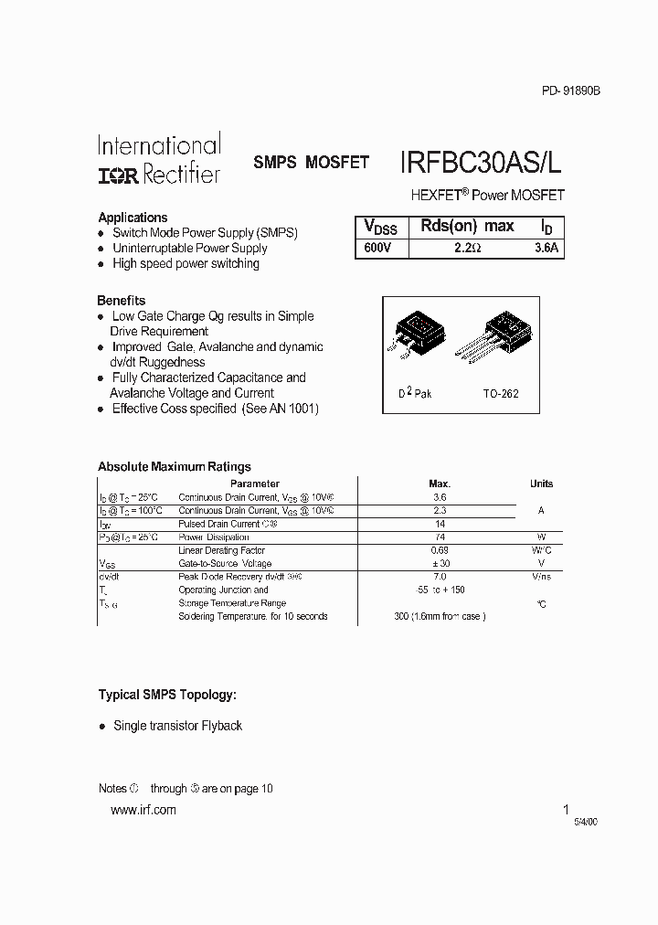 IRFBC30AS_180168.PDF Datasheet