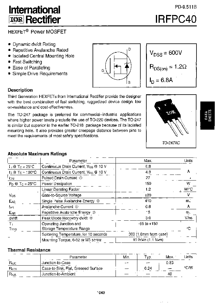 IRFPC40_190985.PDF Datasheet