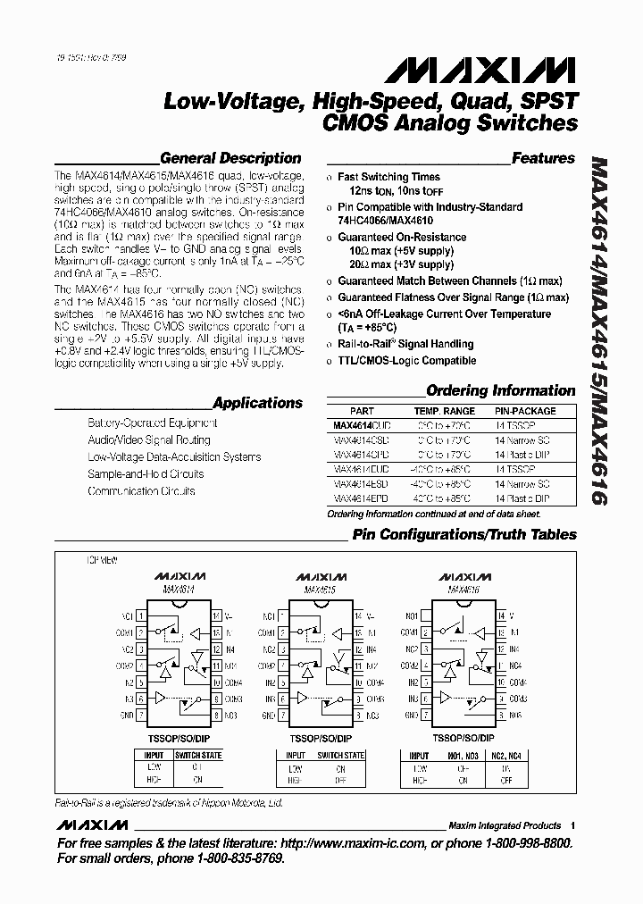 MAX4614_121895.PDF Datasheet