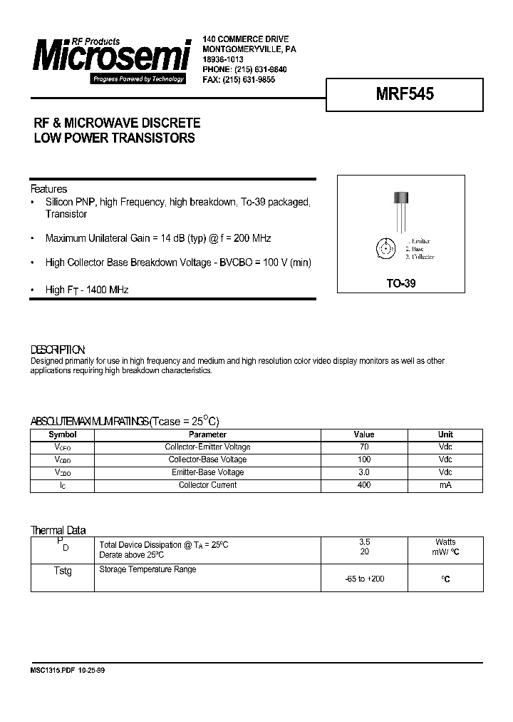 MRF545_192167.PDF Datasheet