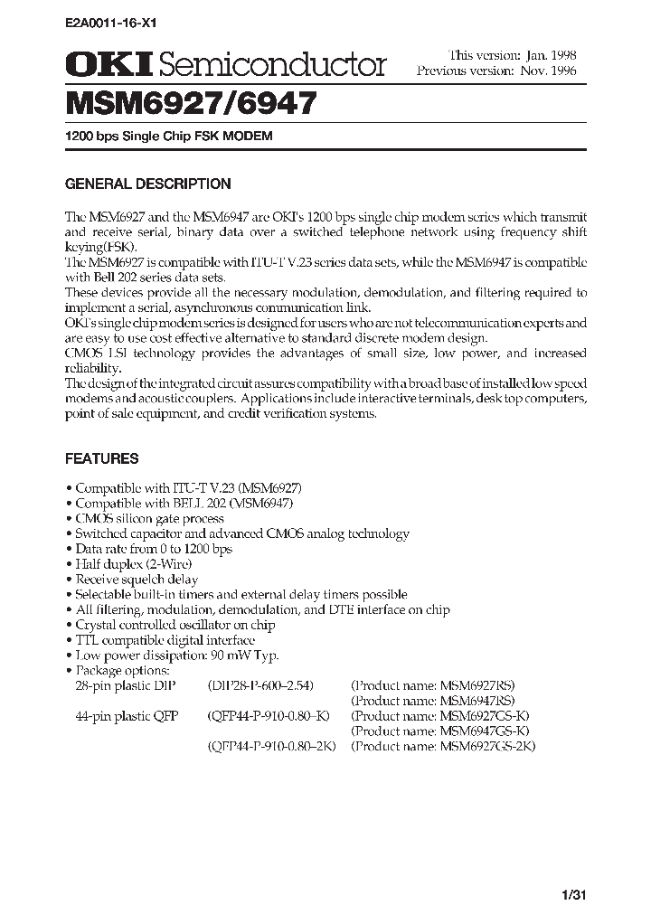 MSM6927_86582.PDF Datasheet