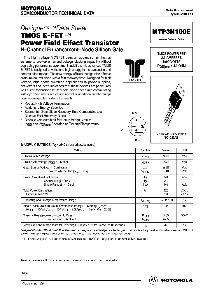 MTP3N100E_189584.PDF Datasheet