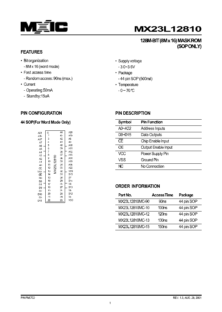 MX23L12810_168403.PDF Datasheet