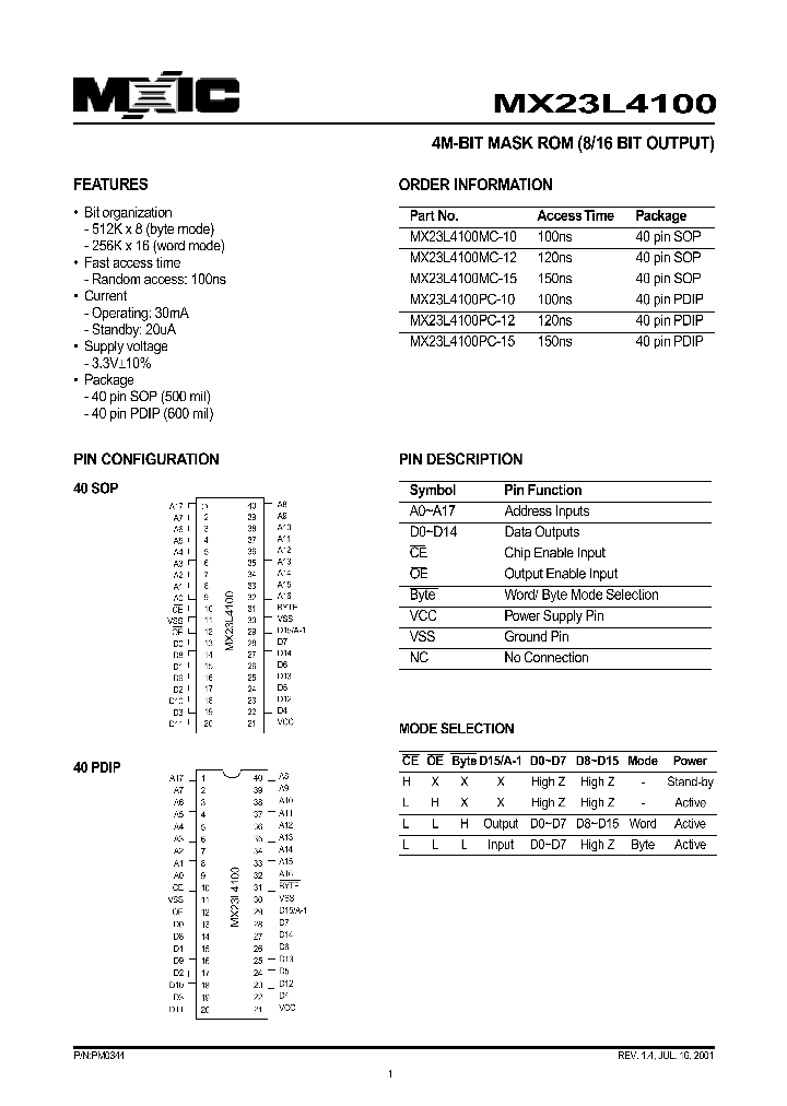 MX23L4100_94815.PDF Datasheet