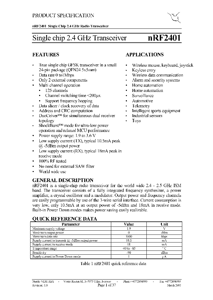 NRF2401_188626.PDF Datasheet