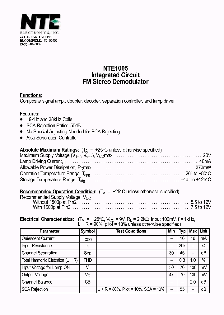 NTE1005_69602.PDF Datasheet