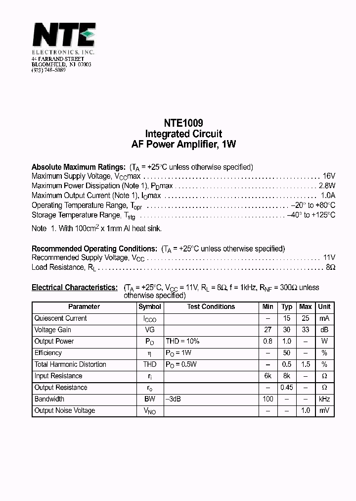 NTE1009_69604.PDF Datasheet