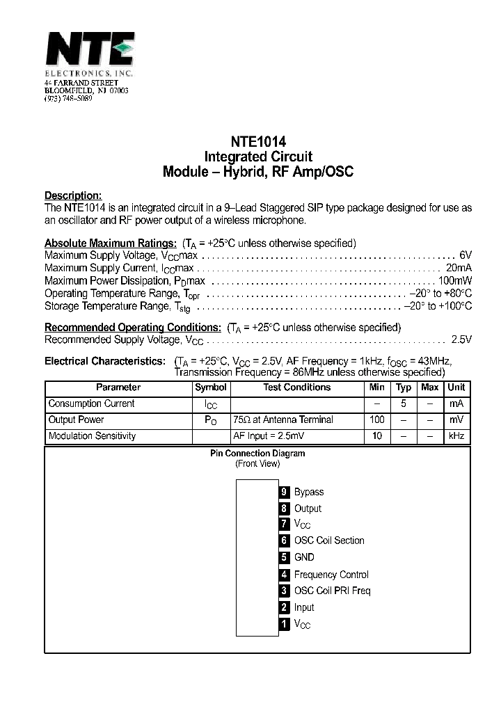 NTE1014_69606.PDF Datasheet