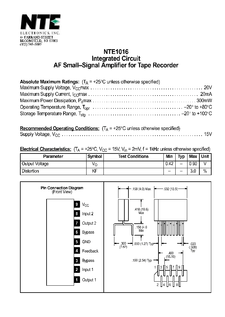 NTE1016_69607.PDF Datasheet