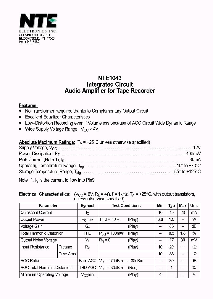 NTE1043_69620.PDF Datasheet