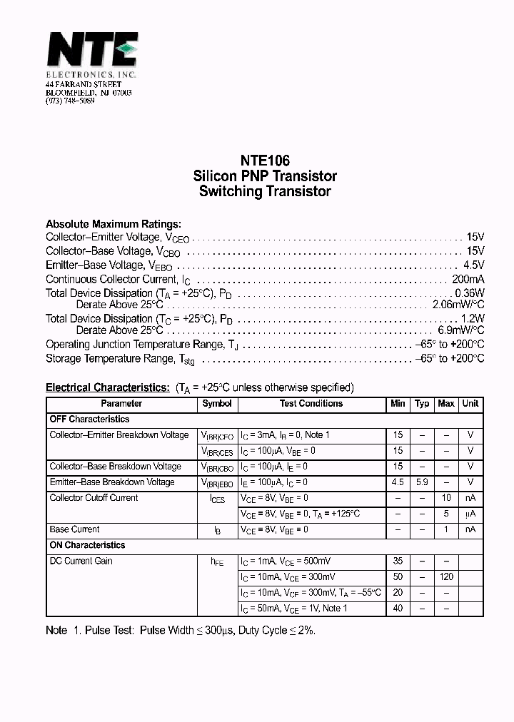 NTE106_69625.PDF Datasheet
