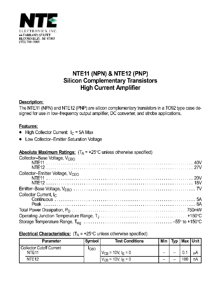 NTE11_69666.PDF Datasheet