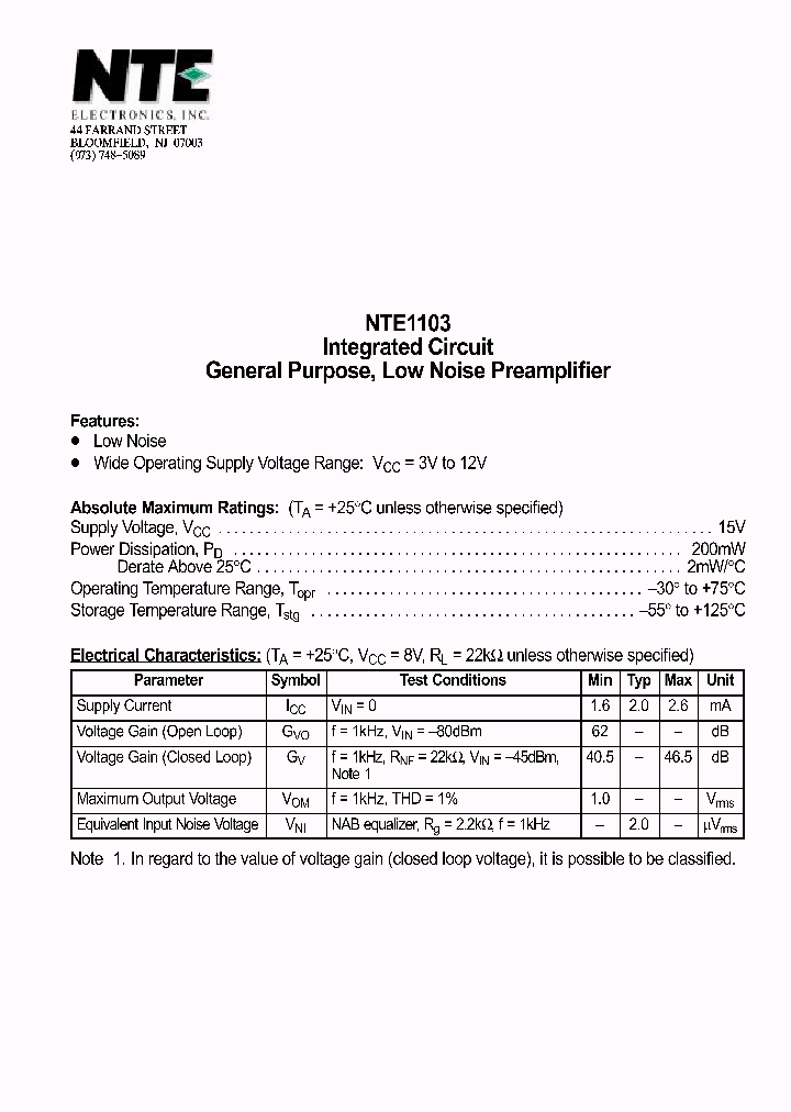 NTE1103_69671.PDF Datasheet