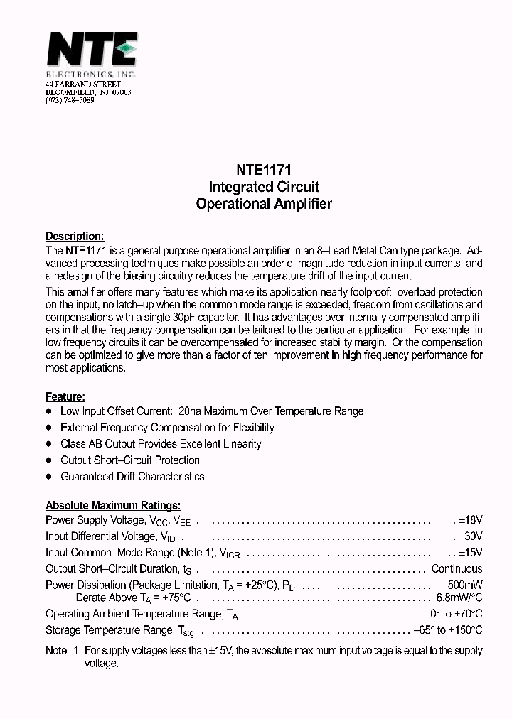 NTE1171_69692.PDF Datasheet