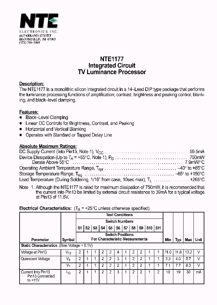 NTE1177_69694.PDF Datasheet