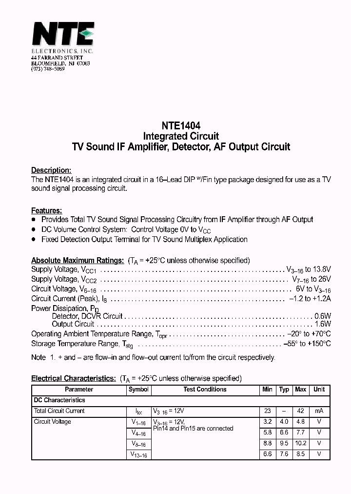 NTE1404_69709.PDF Datasheet
