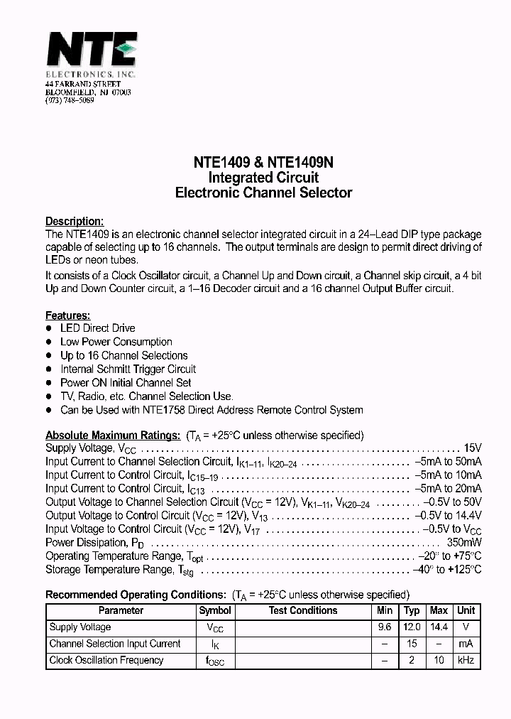 NTE1409_69711.PDF Datasheet
