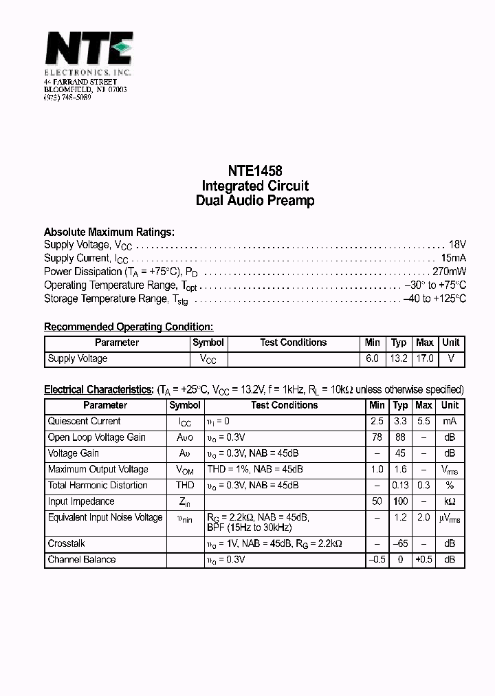 NTE1458_69727.PDF Datasheet