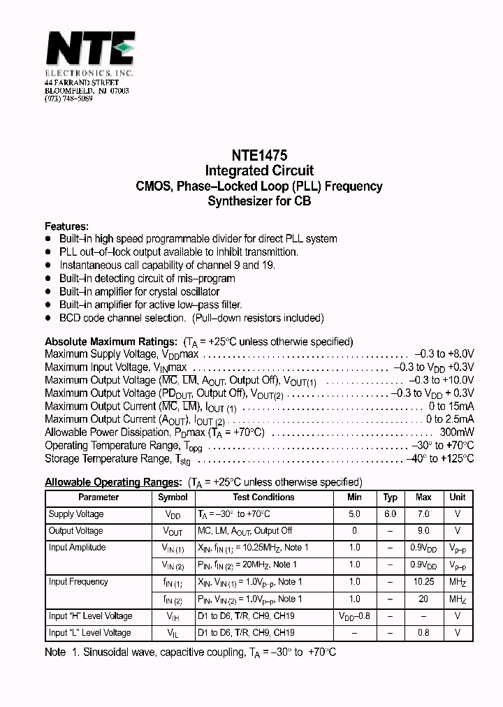 NTE1475_69733.PDF Datasheet