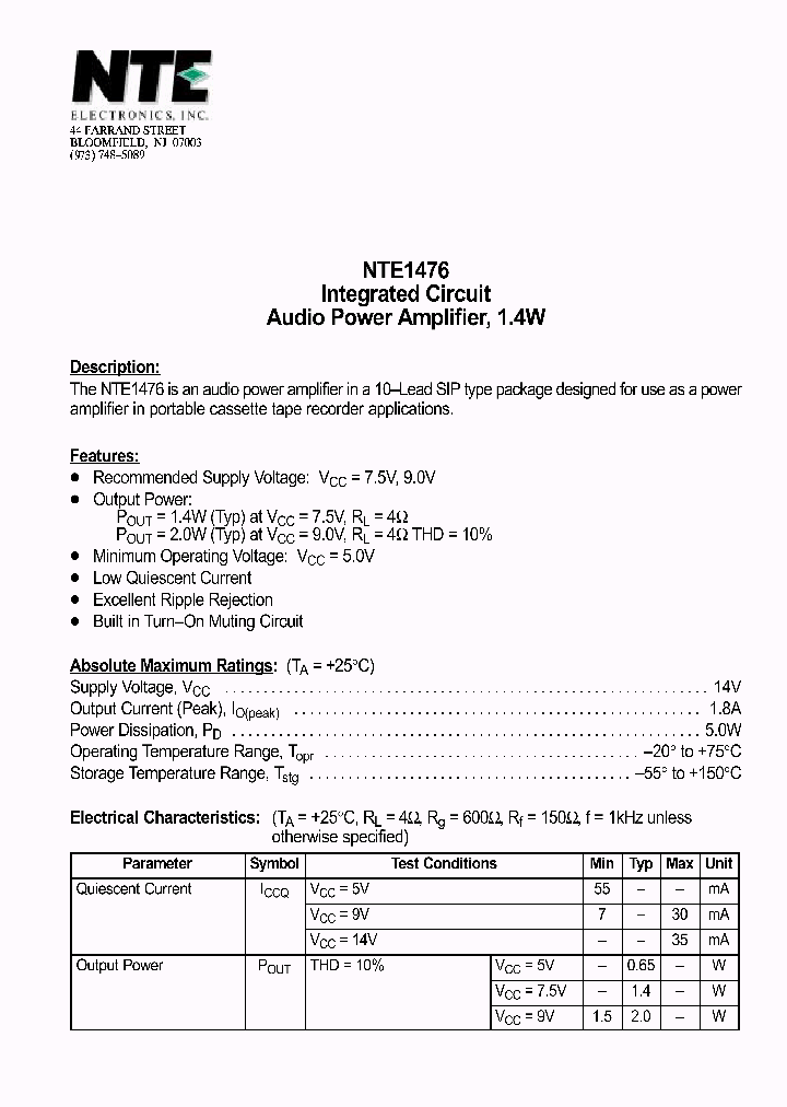NTE1476_69734.PDF Datasheet
