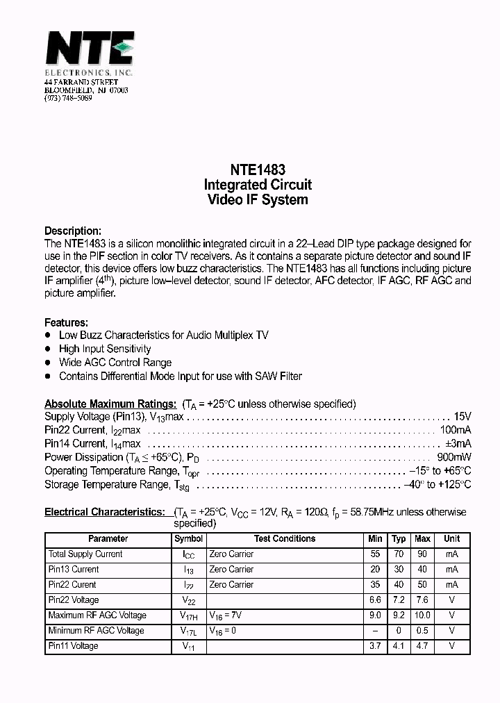 NTE1483_69738.PDF Datasheet