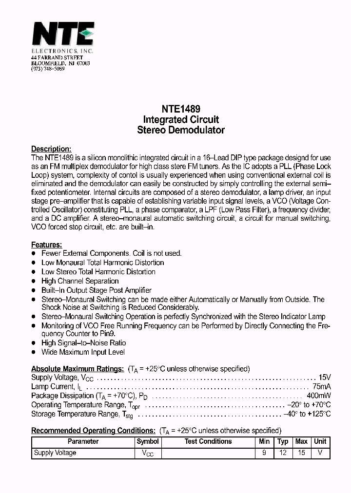NTE1489_69741.PDF Datasheet