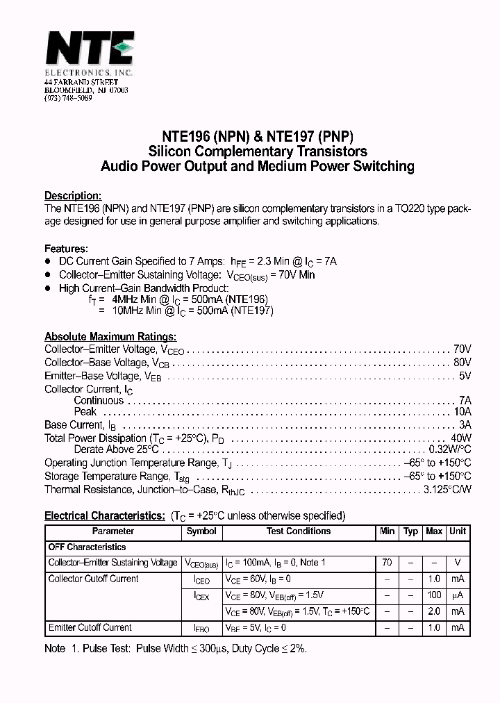 NTE196_69798.PDF Datasheet