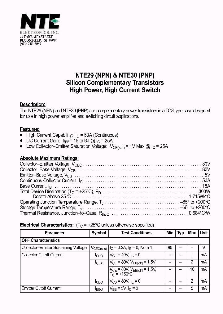 NTE29_69841.PDF Datasheet