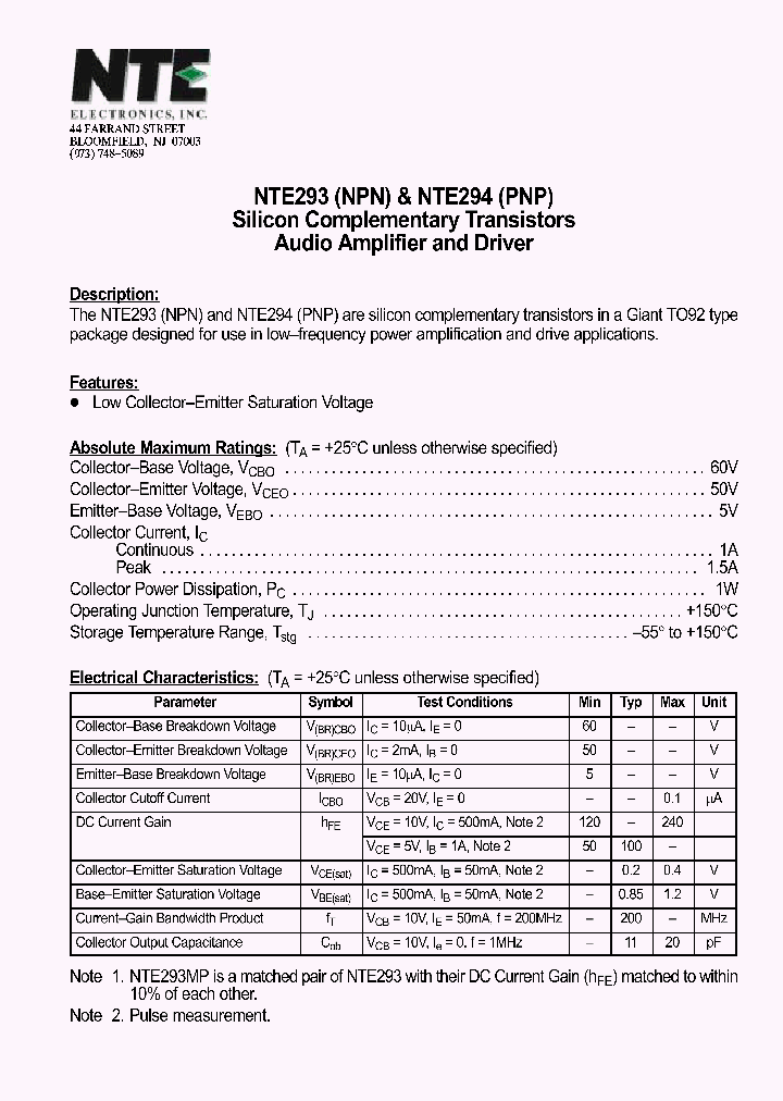 NTE293_69854.PDF Datasheet