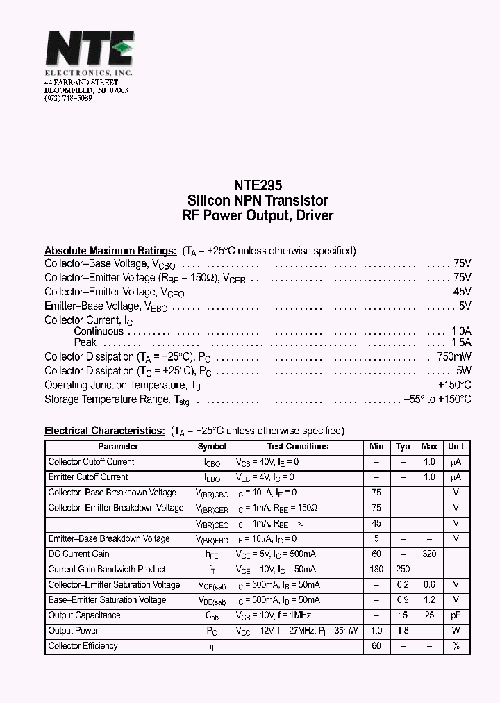 NTE295_69870.PDF Datasheet